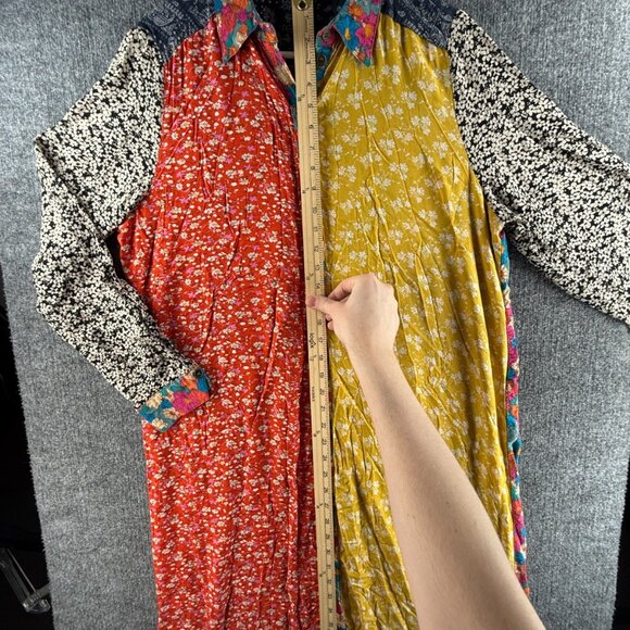 Natural Life Floral Button Up Dress Large Colorful Boho Long Sleeve Rayon Women - Picture 8 of 14